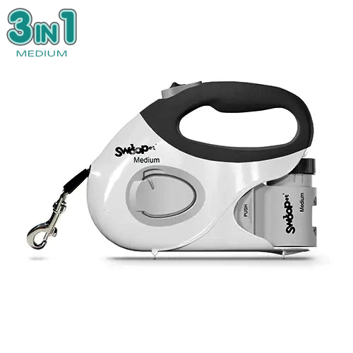 Pooper Scooper, Retractable Dog Leash & Waste Bag Clip - Medium (Max 25kg) - Grey image
